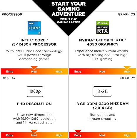 HP VICTUS GAMING, 16GB RAM, 512GB SSD, Intel Core i5-13420H RTX 4050, T.Video 6GB - Image 3
