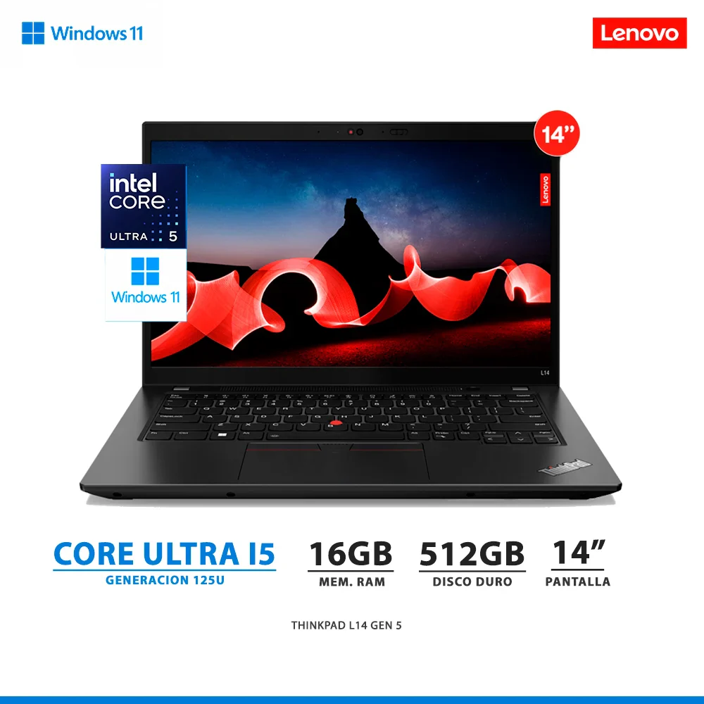 LENOVO THINKPAD GEN 5 L14  ULTRA 5 8GB RAM 256GB EMPRESARIAL 14"